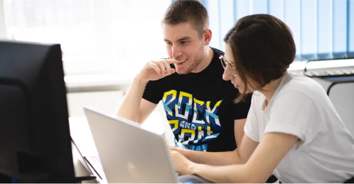 QA team working on the software project at the office of HebronSoft